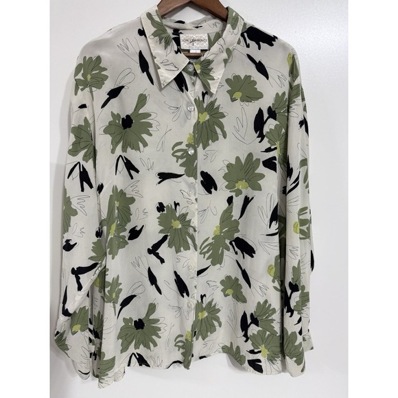 Tops - Jon Lawrence Silk Button Up Blouse‎ 26w Cream Green Floral